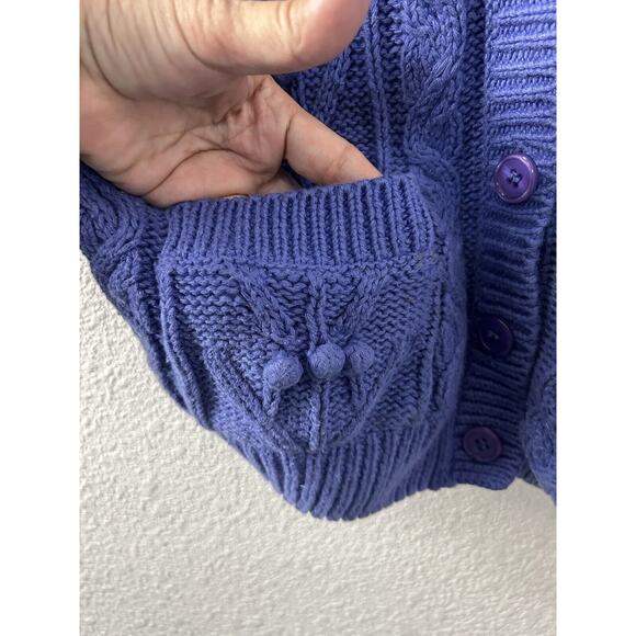 Vintage Worthington Blue ButtonUp Oversized VNeck Long Chunky Cardigan 3D Knit L - Picture 6 of 12